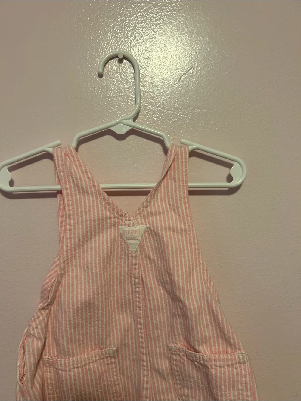 Vintage OshKosh B'gosh Light Pink Striped Girls Shortalls Sz 18 Mo